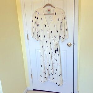 Farm Rio fully lined embroidered wrap dress